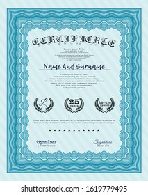Light blue Certificate of achievement template. Easy to print. Vector illustration. Retro design. 