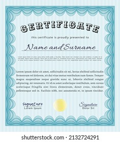 Light blue Certificate of achievement template.  Perfect design.  With quality background.  Customizable, Easy to edit and change colors. 
