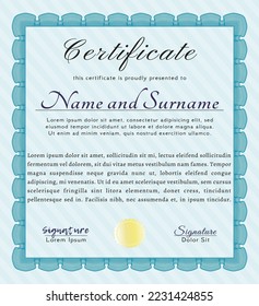 Light blue Certificate of achievement template.  Modern design.  With complex background.  Vector illustration. 