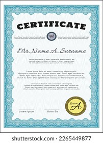Light blue Certificate of achievement template.  Money Pattern.  With background.  Customizable, Easy to edit and change colors. 