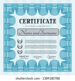 Light blue Certificate of achievement. Vector illustration. With quality background. Money design. 