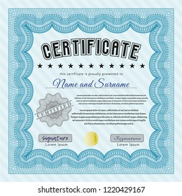 Light blue Certificate. Artistry design. With great quality guilloche pattern. Customizable, Easy to edit and change colors. 