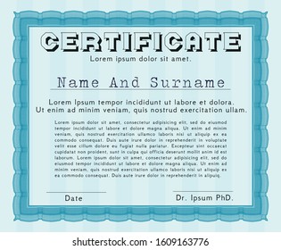 Light blue Certificate. Artistry design. With quality background. Customizable, Easy to edit and change colors. 