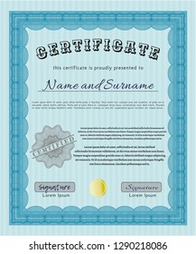 Light blue Certificate. With background. Customizable, Easy to edit and change colors. Lovely design. 