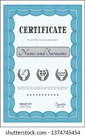 Light blue Certificate. With background. Sophisticated design. Customizable, Easy to edit and change colors. 