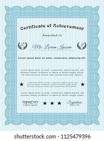  Light blue Certificate. With background. Vector illustration. Artistry design. 