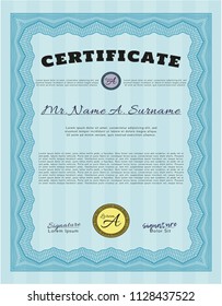 Light blue Certificate. Beauty design. Customizable, Easy to edit and change colors. Complex background. 