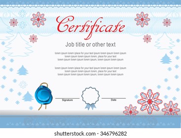 Light blue certificate, bright snowflake, ice wafer