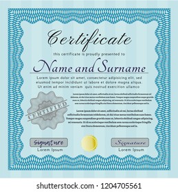 Light blue Certificate. Complex background. Vector illustration. Nice design. 
