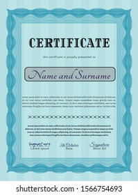 Light blue Certificate. Complex background. Lovely design. Vector illustration. 