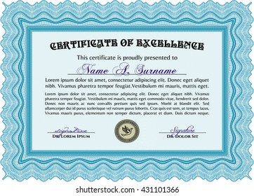 Light blue Certificate. Complex design. Detailed. Printer friendly. 