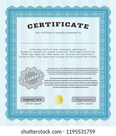 Light blue Certificate. With complex linear background. Vector illustration. Superior design. 