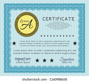 Light blue Certificate. Cordial design. Printer friendly. Customizable, Easy to edit and change colors. 