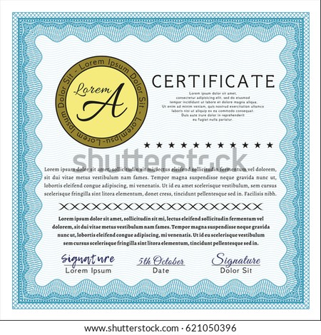 Light blue Certificate. Cordial design. With linear background. Detailed. 