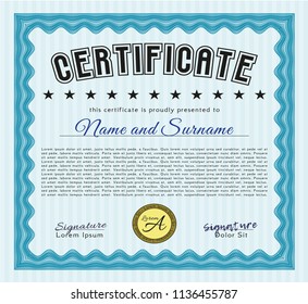 Light blue Certificate. Customizable, Easy to edit and change colors. With quality background. Retro design. 