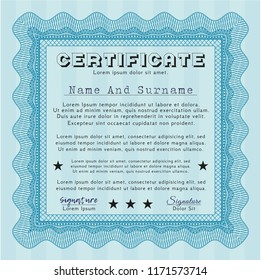 Light blue Certificate. Customizable, Easy to edit and change colors. Complex background. Money design. 