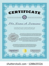 Light blue Certificate. Customizable, Easy to edit and change colors. Printer friendly. Money style design. 