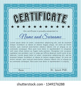 Light blue Certificate. Customizable, Easy to edit and change colors. With guilloche pattern. Money Pattern. 