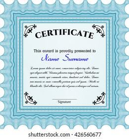 Certificado azul claro. Detallado. Diseño complejo. Fácil de imprimir. 