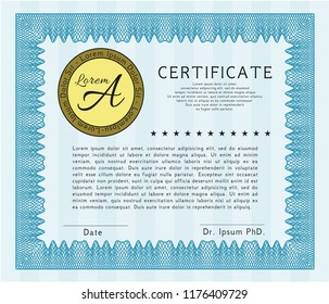 Light blue Certificate. Detailed. Printer friendly. Excellent design. 