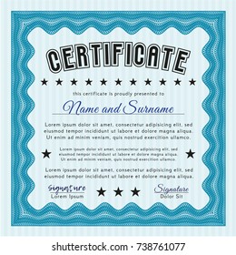Light blue Certificate. Detailed. Printer friendly. Superior design. 