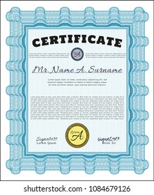  Light blue Certificate diploma or award template. Easy to print. Customizable, Easy to edit and change colors. Money Pattern design. 