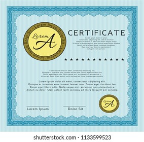 Light blue Certificate diploma or award template. Perfect design. Customizable, Easy to edit and change colors. With complex linear background. 