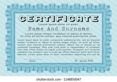 Light blue Certificate diploma or award template. Printer friendly. Money Pattern. Customizable, Easy to edit and change colors. 