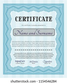 Light blue Certificate diploma or award template. Superior design. With complex linear background. Customizable, Easy to edit and change colors. 
