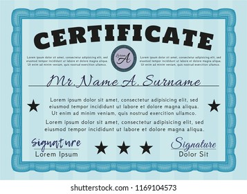 Light blue Certificate diploma or award template. Superior design. Customizable, Easy to edit and change colors. With complex background. 