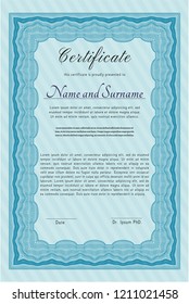 Light blue Certificate diploma or award template. Customizable, Easy to edit and change colors. With background. Nice design. 