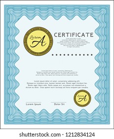 Light blue Certificate diploma or award template. Money style design. Customizable, Easy to edit and change colors. With complex background. 