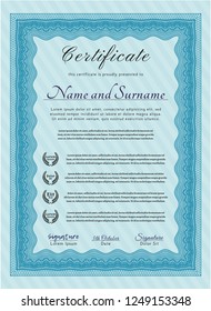Light blue Certificate diploma or award template. Complex background. Customizable, Easy to edit and change colors. Perfect design. 