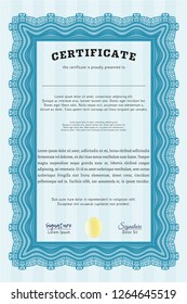 Light blue Certificate diploma or award template. Artistry design. Customizable, Easy to edit and change colors. With great quality guilloche pattern. 