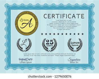 Light blue Certificate diploma or award template. Customizable, Easy to edit and change colors. Printer friendly. Lovely design. 