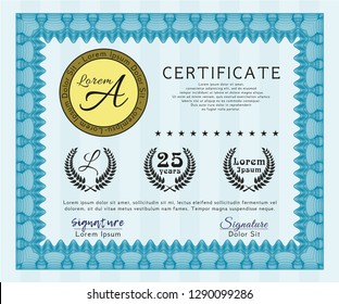 Light blue Certificate diploma or award template. Printer friendly. Retro design. Customizable, Easy to edit and change colors. 