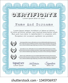 Light blue Certificate diploma or award template. Detailed. With great quality guilloche pattern. Nice design. 