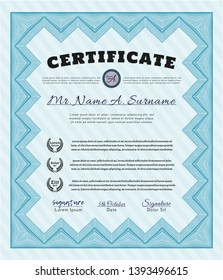 Light blue Certificate diploma or award template. Customizable, Easy to edit and change colors. With guilloche pattern. Modern design. 