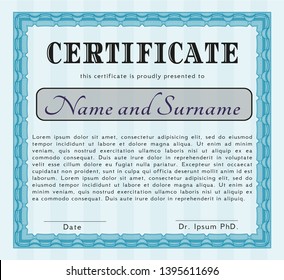 Light blue Certificate diploma or award template. Customizable, Easy to edit and change colors. Easy to print. Money design. 