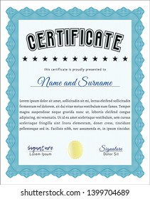 Light blue Certificate diploma or award template. Customizable, Easy to edit and change colors. Printer friendly. Money style design. 
