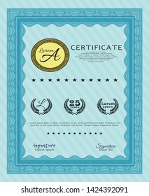 Light blue Certificate diploma or award template. Superior design. Easy to print. Customizable, Easy to edit and change colors. 