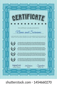 Light blue Certificate diploma or award template. Easy to print. Beauty design. Customizable, Easy to edit and change colors. 