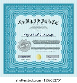 Light blue Certificate diploma or award template. With background. Customizable, Easy to edit and change colors. Beauty design. 
