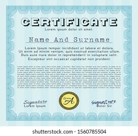 Light blue Certificate diploma or award template. With quality background. Money Pattern design. Customizable, Easy to edit and change colors. 