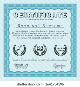 Light blue Certificate diploma or award template. With quality background. Customizable, Easy to edit and change colors. Elegant design. 