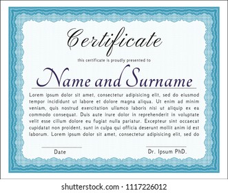 Light blue Certificate or diploma template. Complex background. Good design. Customizable, Easy to edit and change colors. 