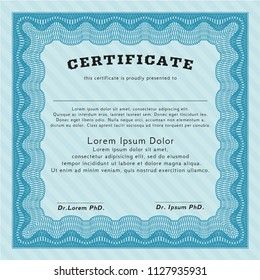Light blue Certificate or diploma template. Customizable, Easy to edit and change colors. With guilloche pattern and background. Money Pattern. 