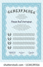 Light blue Certificate or diploma template. Cordial design. Customizable, Easy to edit and change colors. With background. 