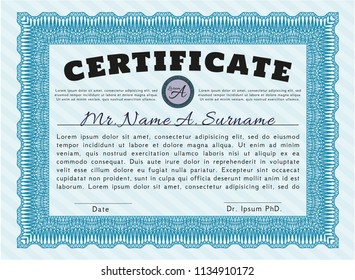 Light blue Certificate or diploma template. Customizable, Easy to edit and change colors. Easy to print. Modern design. 