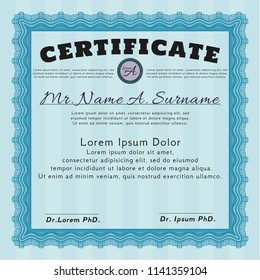 Light blue Certificate or diploma template. Superior design. With complex linear background. Vector illustration. 